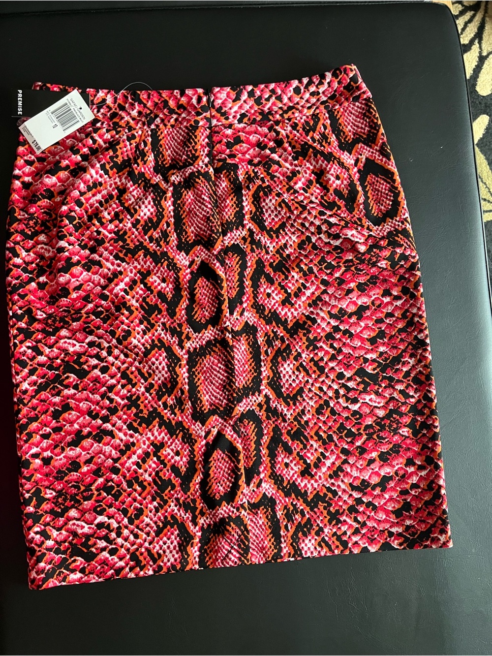Premise Pink and Black Snake-Print Pencil Skirt